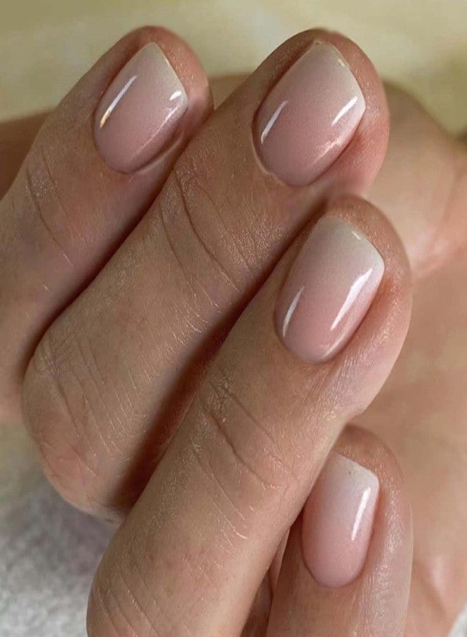 YoYoee Press on Nails -Short Fake Nails Square Nude False Nails Gradient Cute Nails Tips for Women and Girls 24Pcs - Image 1
